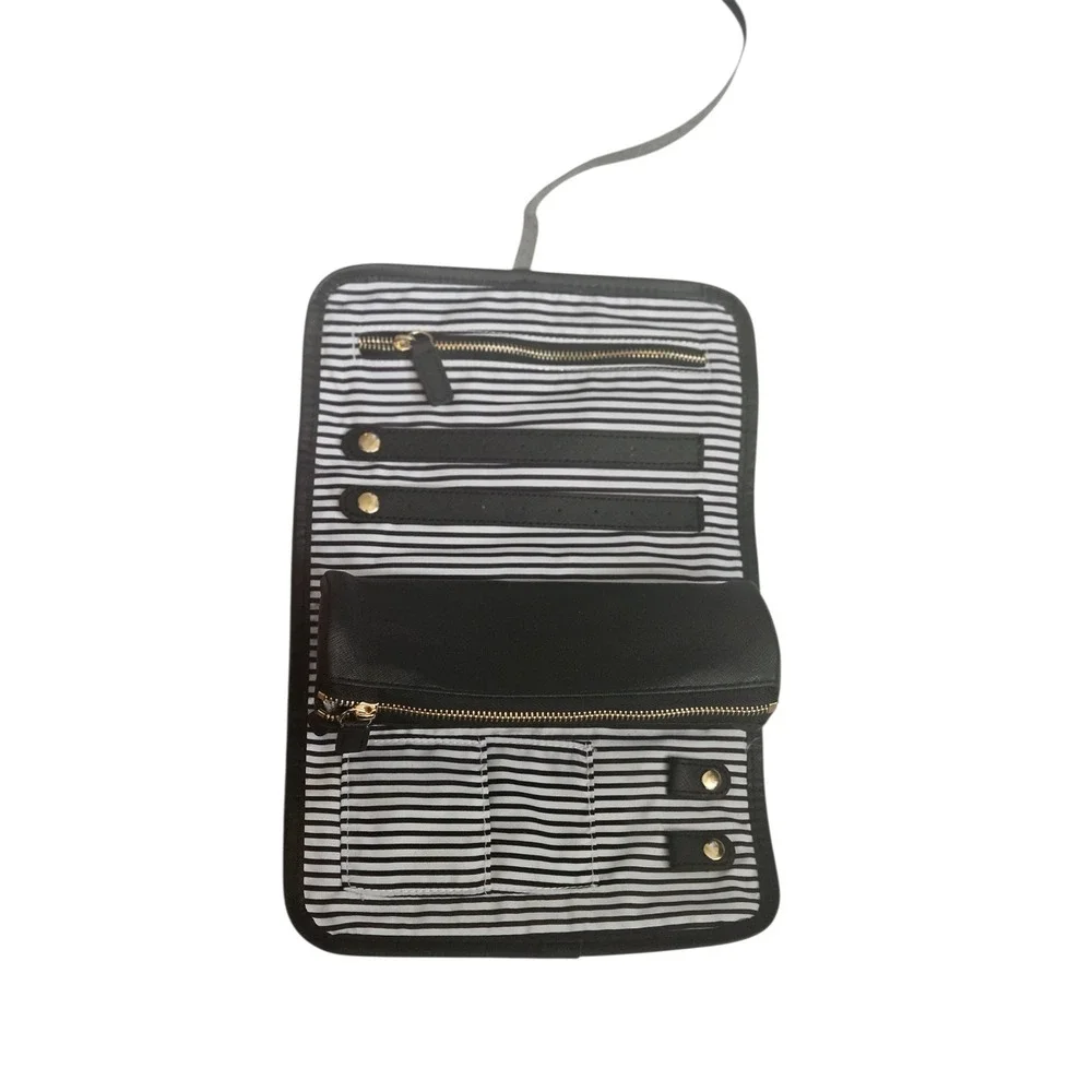 AVENCII Black Faux‎ Leather Jewelry Organizer Roll Travel Storage Bag Pouch